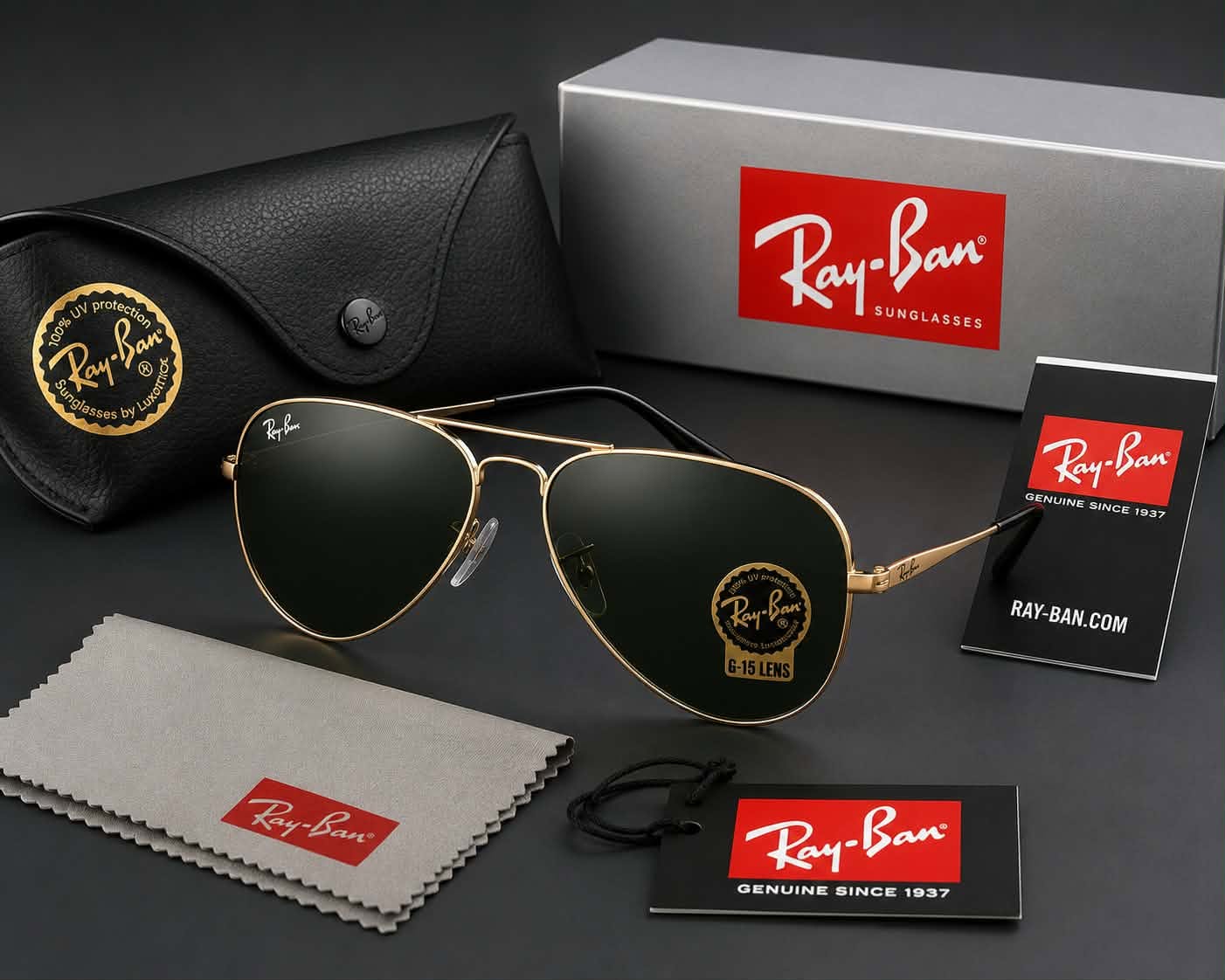 Ray-Ban অ্যাভিয়েটর — গোল্ড (G-15 Green)