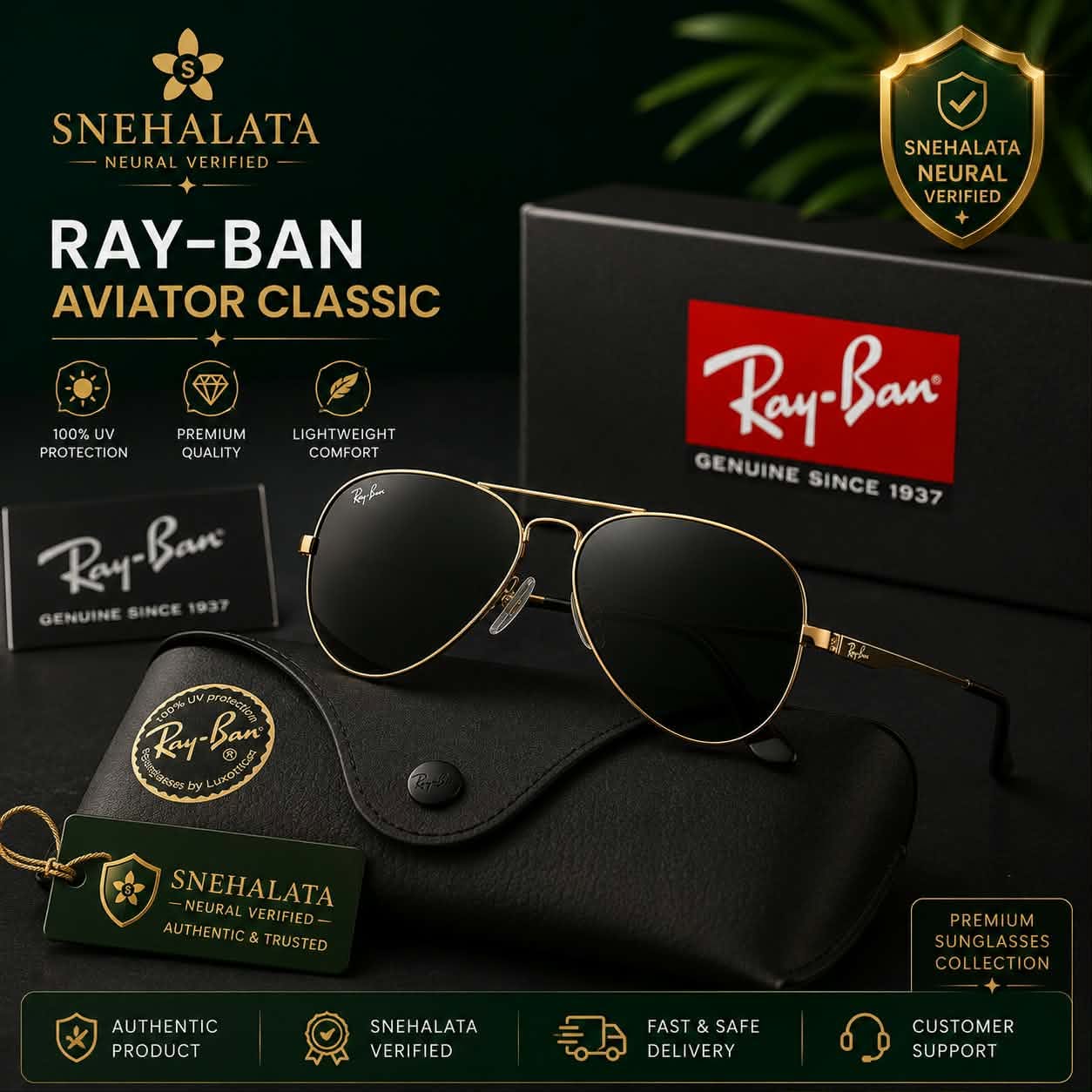 Ray-Ban অ্যাভিয়েটর ক্লাসিক — গোল্ড/ব্ল্যাক