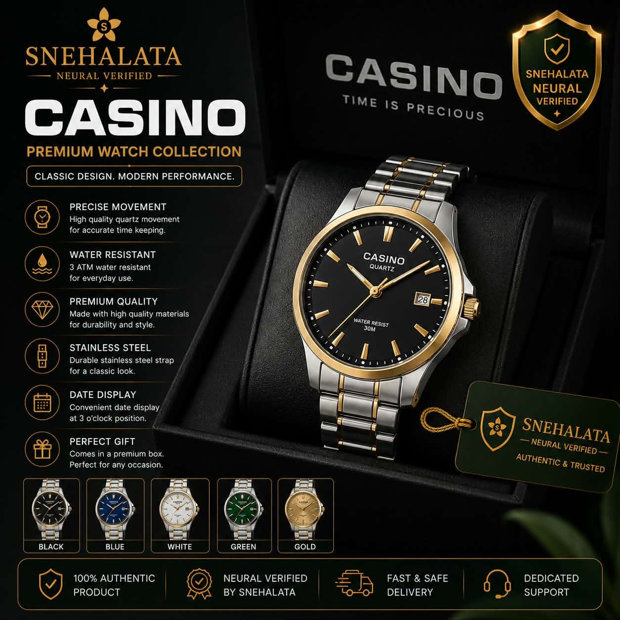 CASINO প্রিমিয়াম কোয়ার্টজ ওয়াচ (Two-Tone)