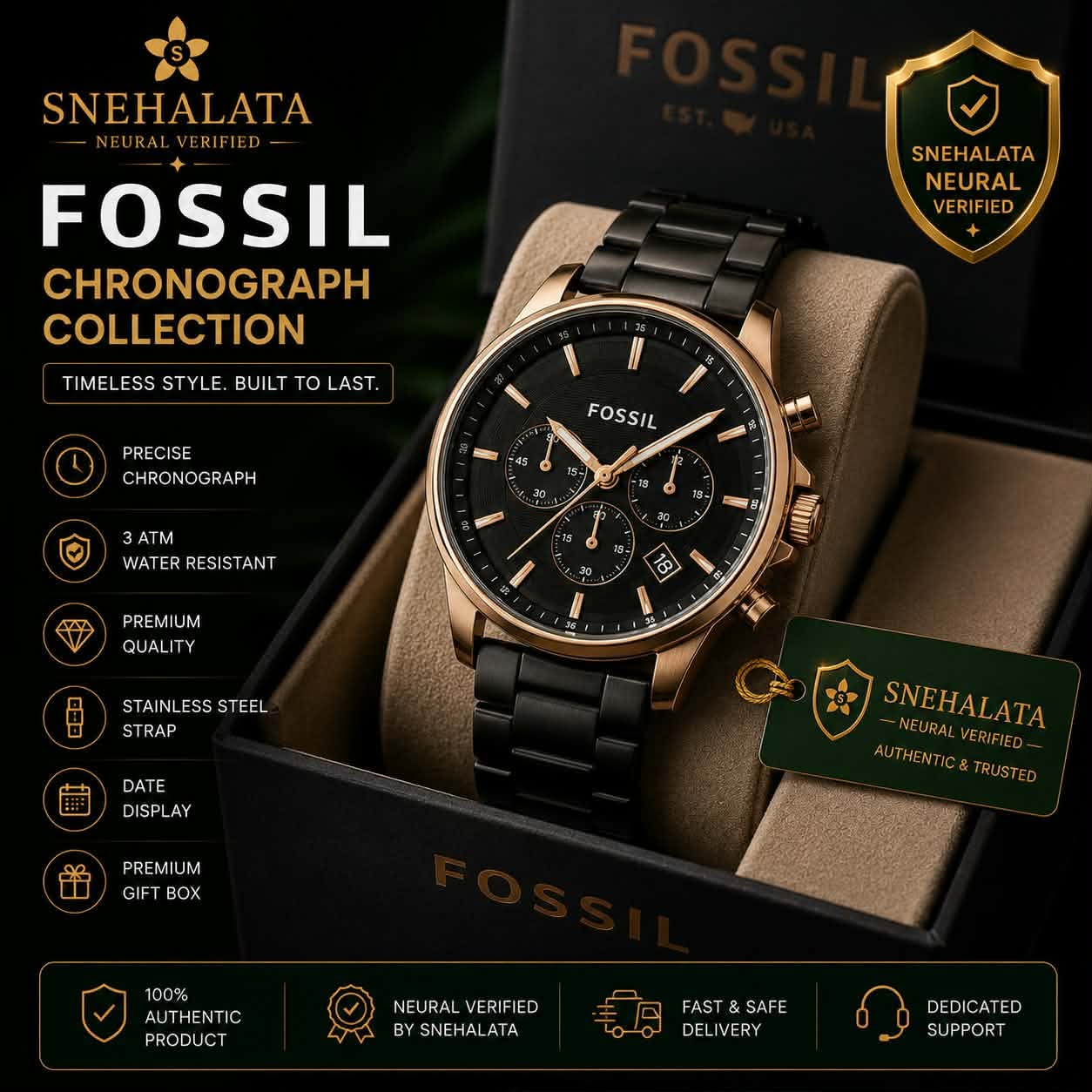FOSSIL ক্রোনোগ্রাফ ওয়াচ (Rose Gold)